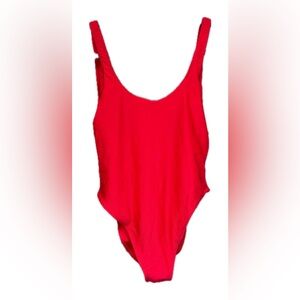 Bright red scoop back swimsuit